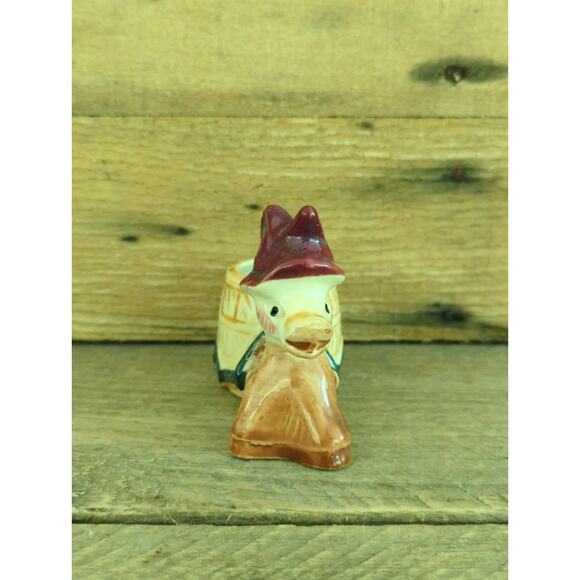 Vintage 50s Ceramic Donkey Pulling Barrel Cart Tiny Planter or Toothpick Holder - Picture 4 of 10